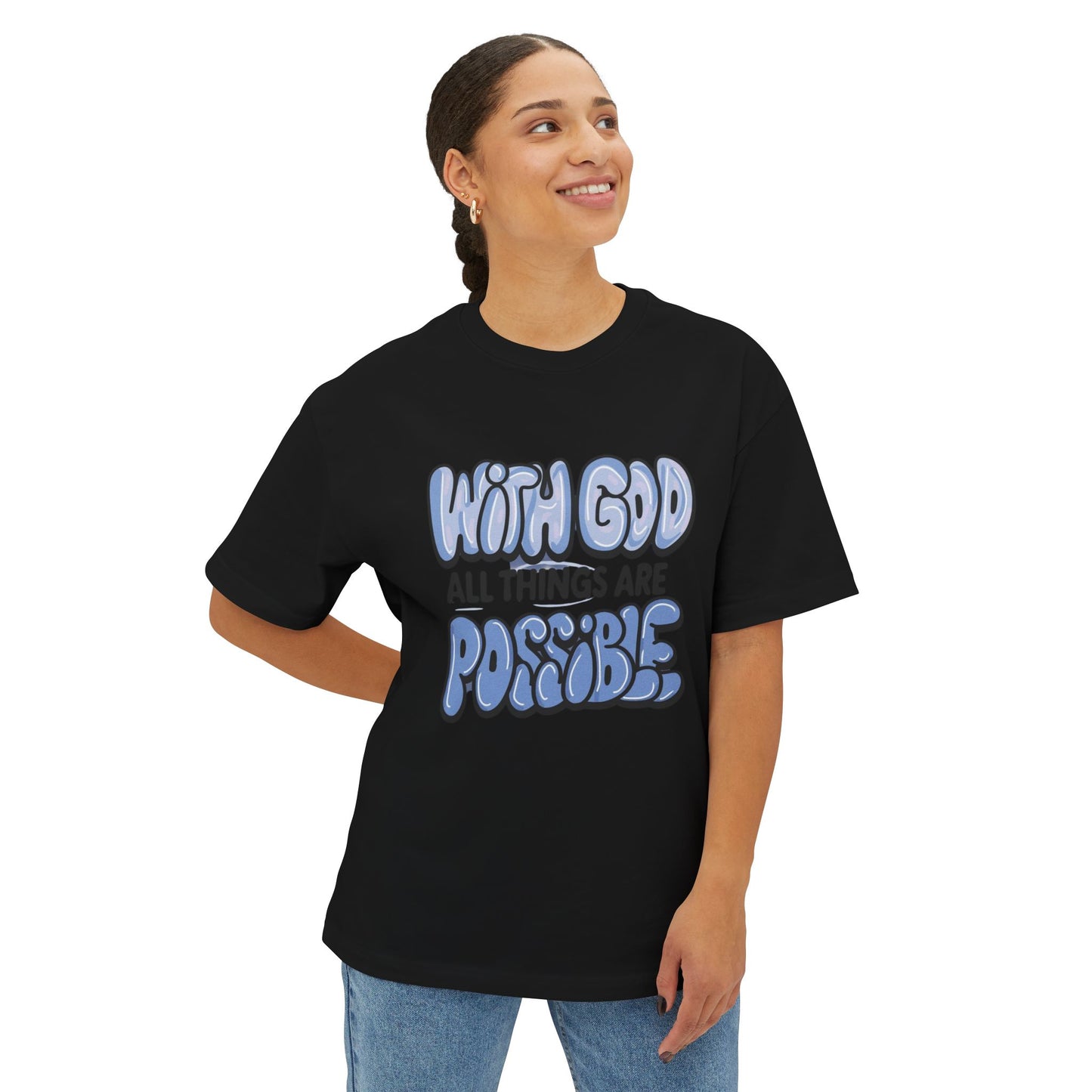 Inspirational Oversized Tee - "With God All Things Are Possible"