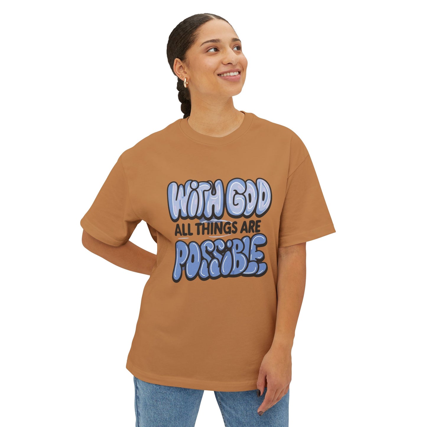 Inspirational Oversized Tee - "With God All Things Are Possible"